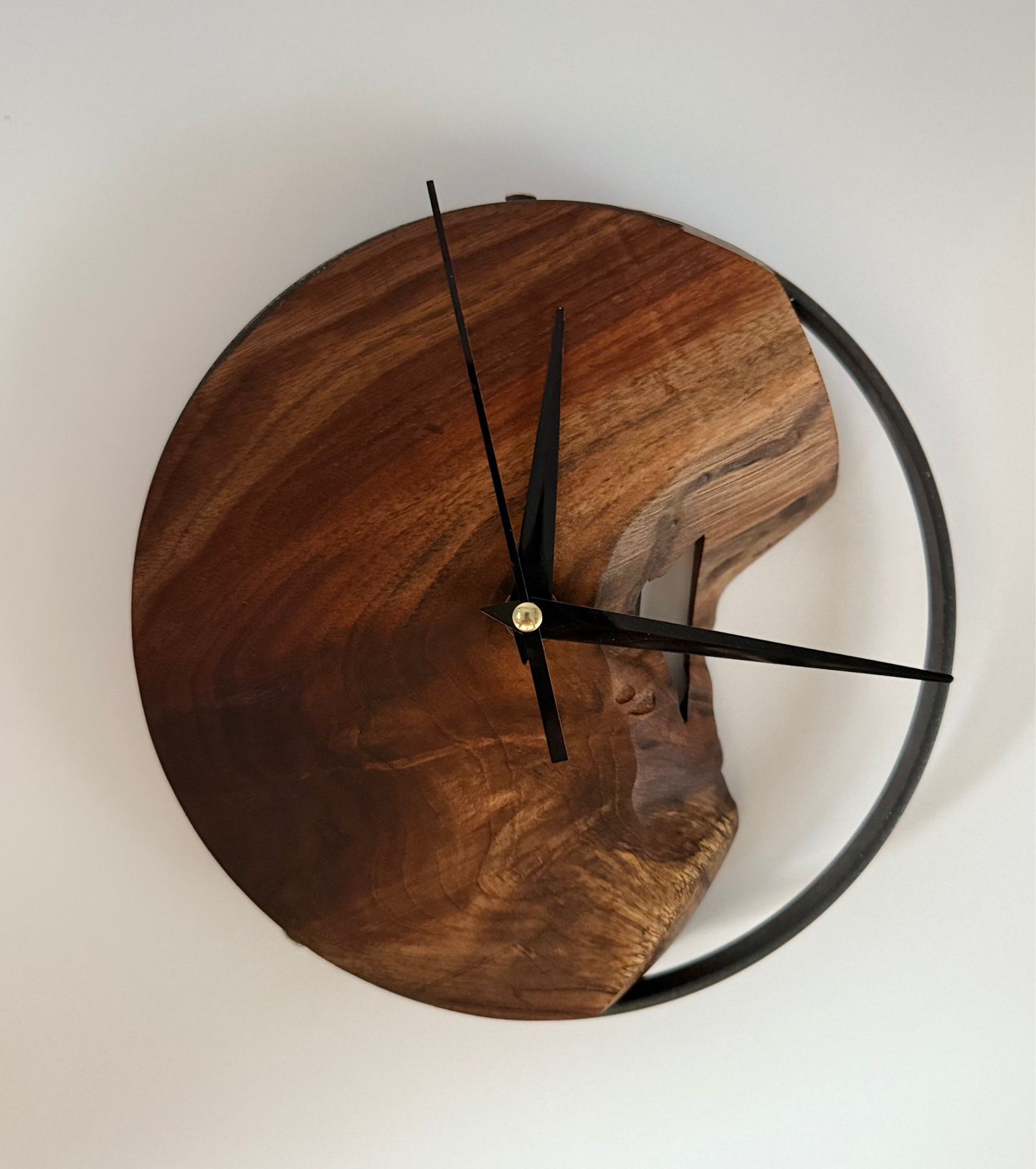Live-edge Walnut and Steel Small Wall Clock