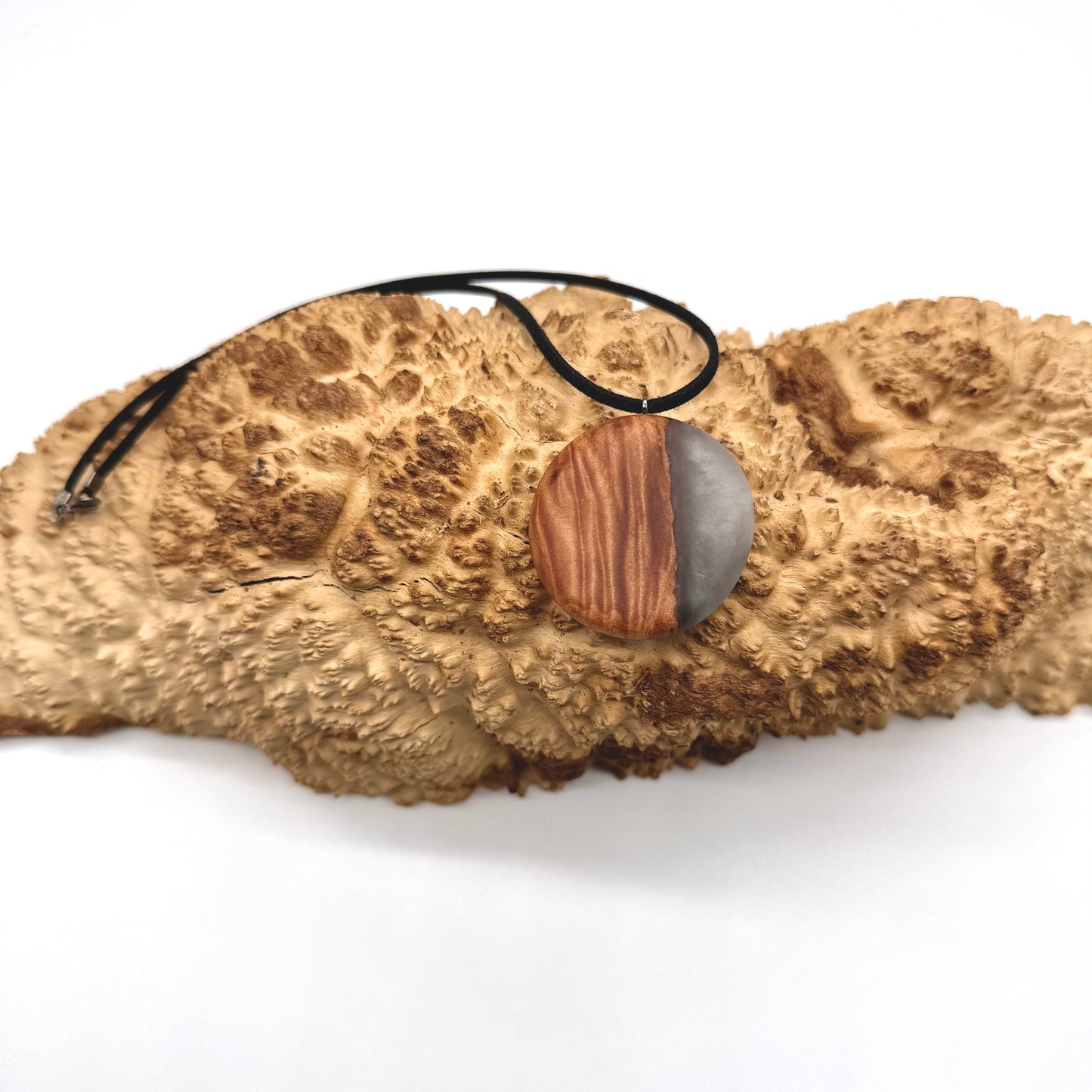 Maple Wood and Smoky Grey Resin Pendant