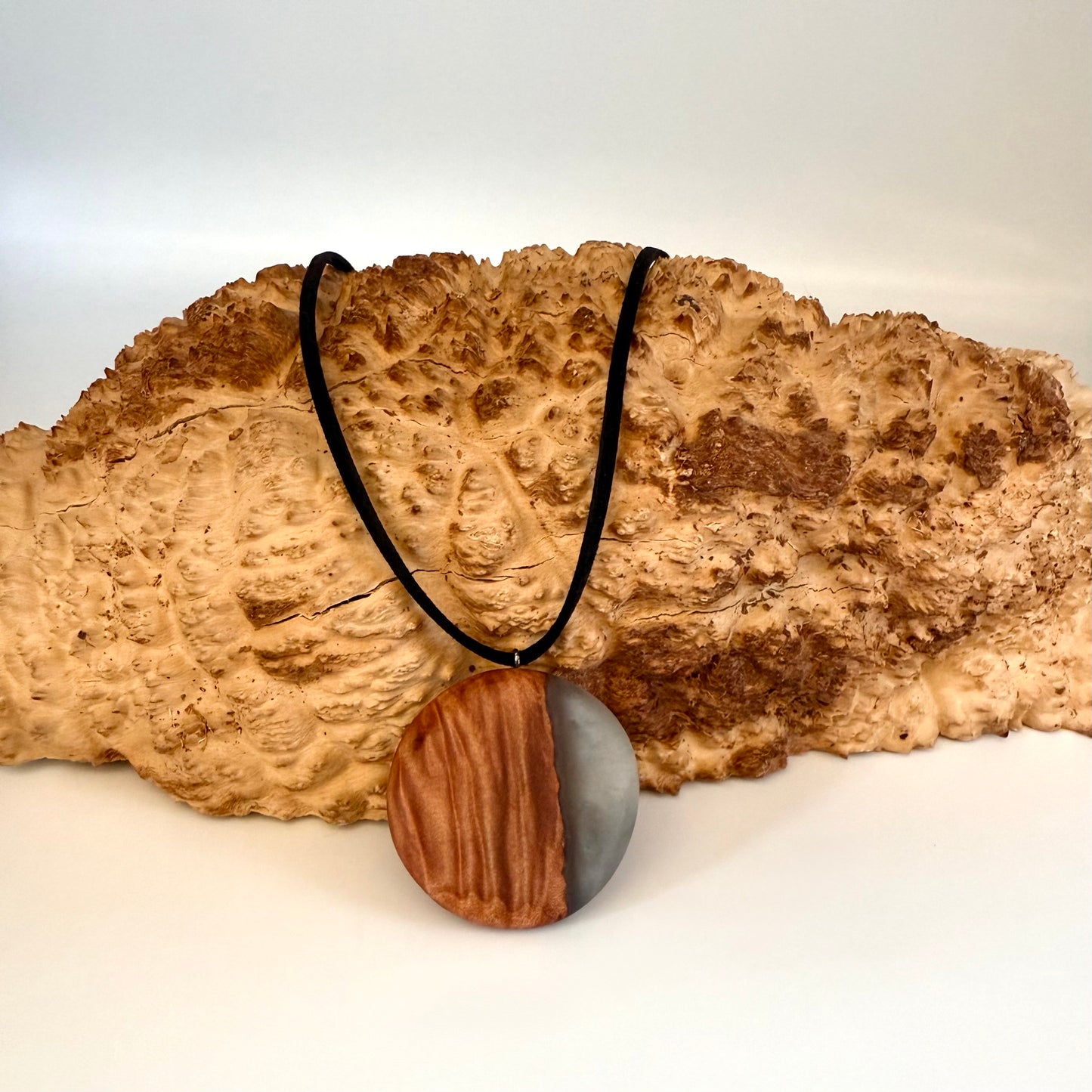 Maple Wood and Smoky Grey Resin Pendant