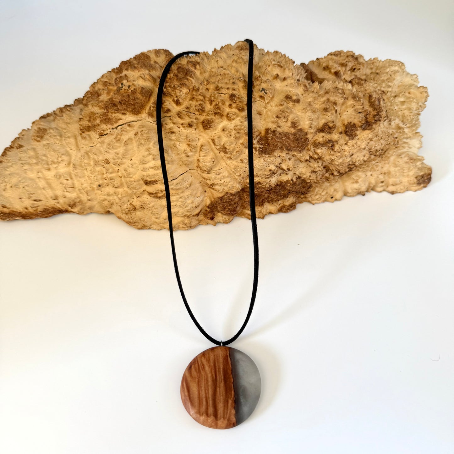 Maple Wood and Smoky Grey Resin Pendant